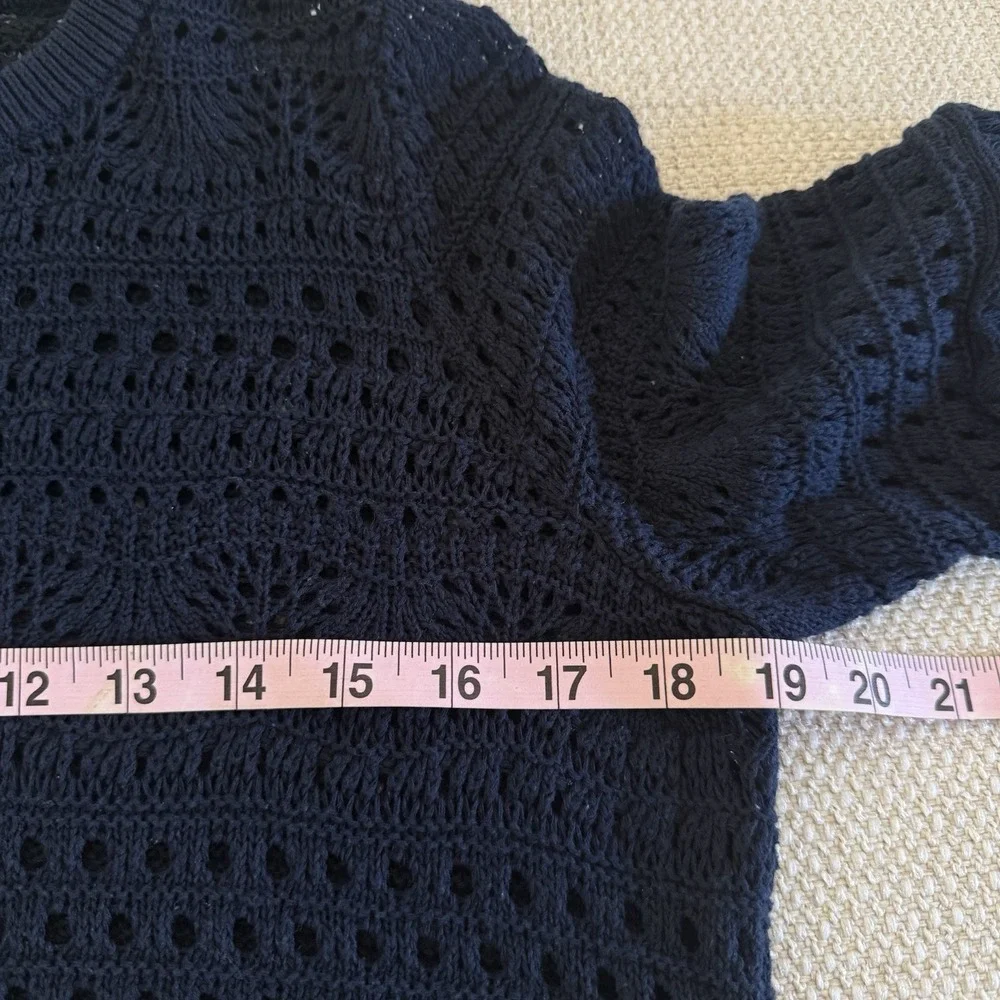 Boden Womens M Crochet Knit Fringe Crop Top Navy Blue Cotton Boho Swim Cover